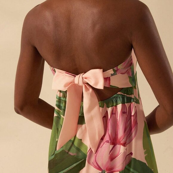 Multicolor Boho Women's Tropical Print Twist Back Lace-Up Sleeveless Dress - Picture 6 of 7